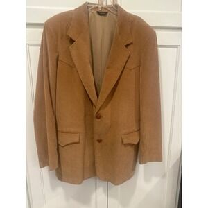 Vintage Menswear Corduroy Sport Coat Western Pioneer wear Made USA Tan 46L RARE